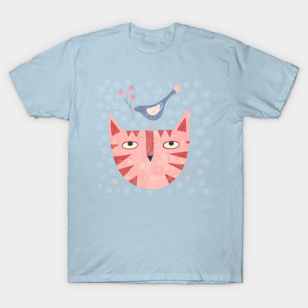 Cat Bird Flower T-Shirt by NicSquirrell